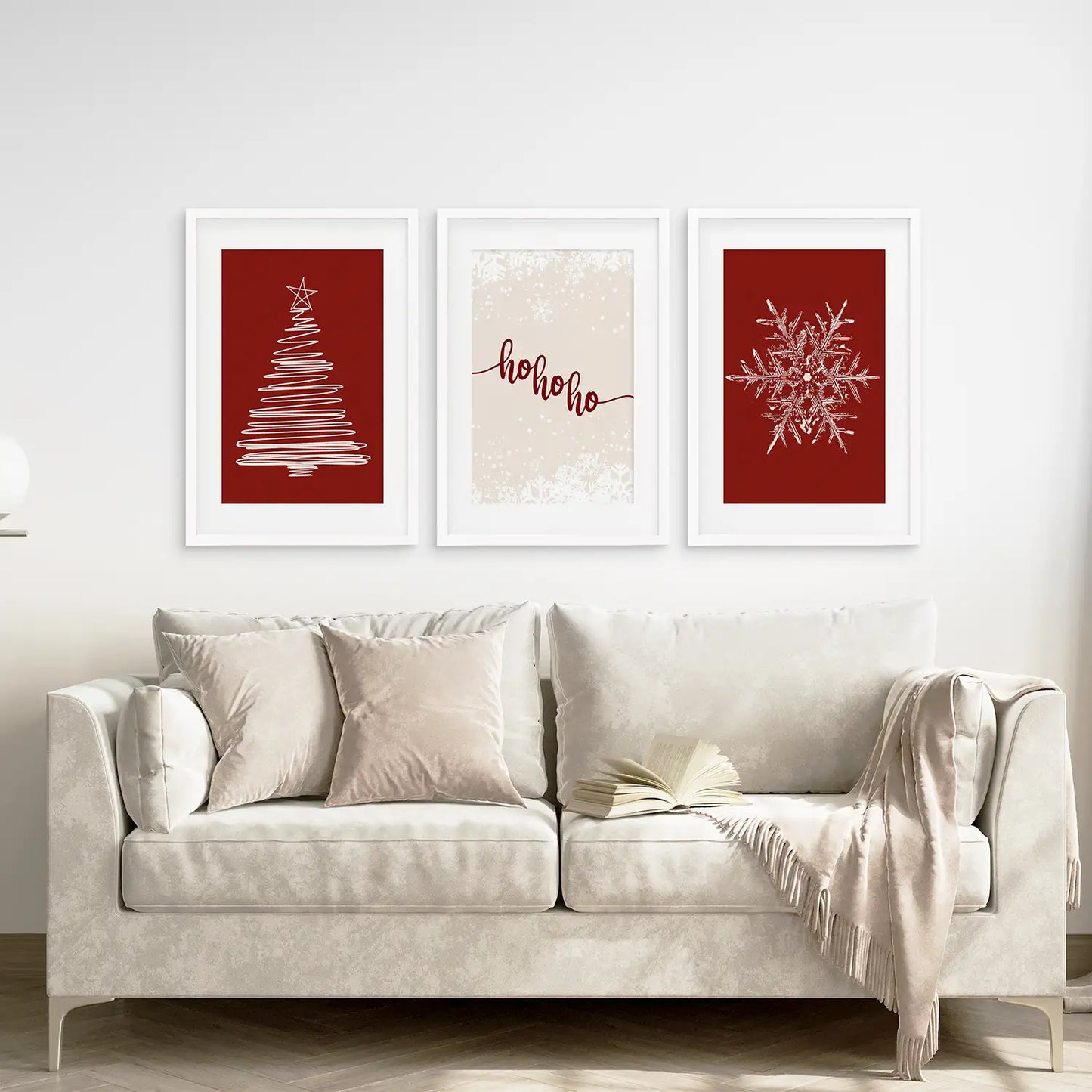 Red Christmas Tree and Snowflake Wall Art Set of 3
