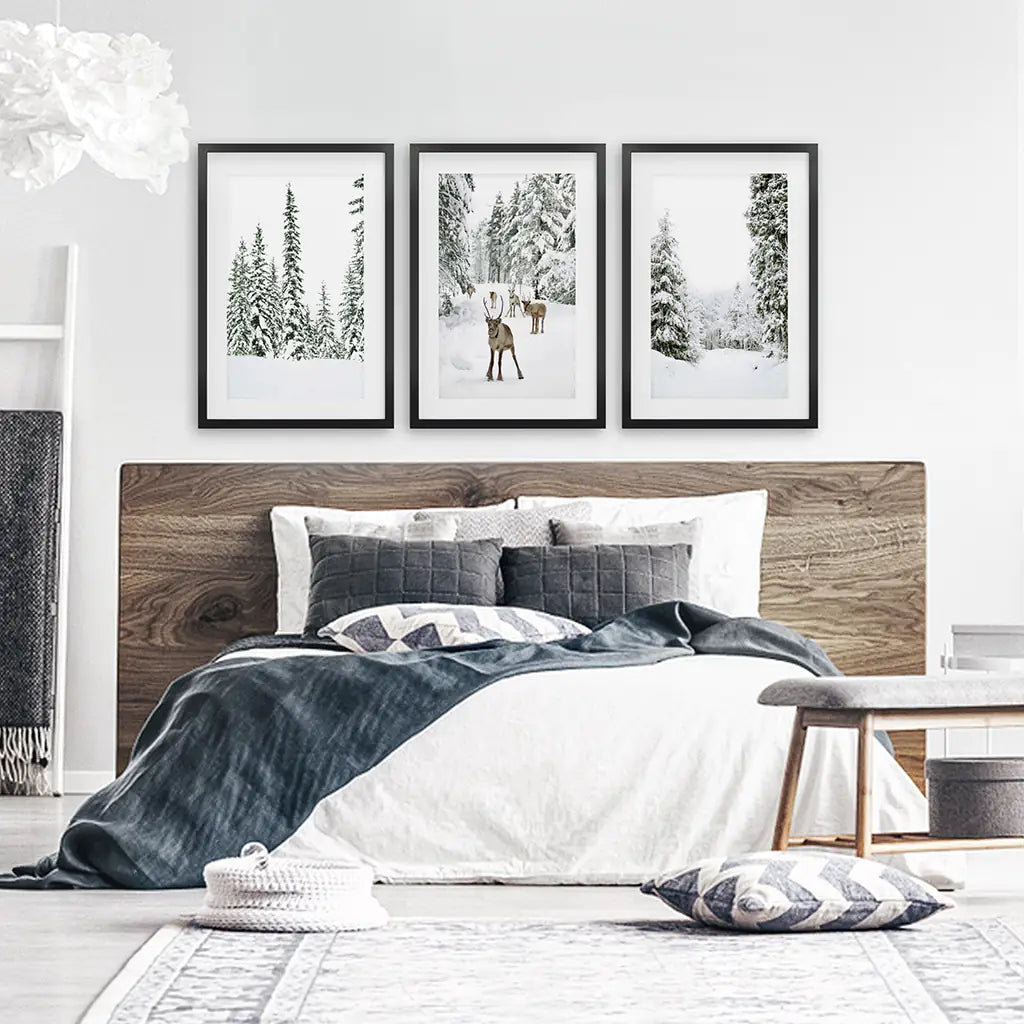 Winter Landscape Wall Art Set of 3 Fawn Prints