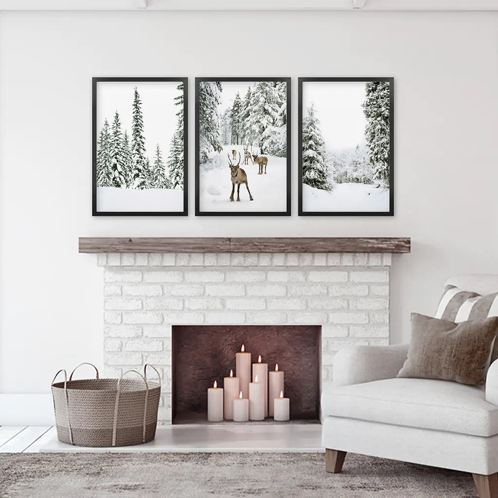 Winter Landscape Wall Art Set of 3 Fawn Prints