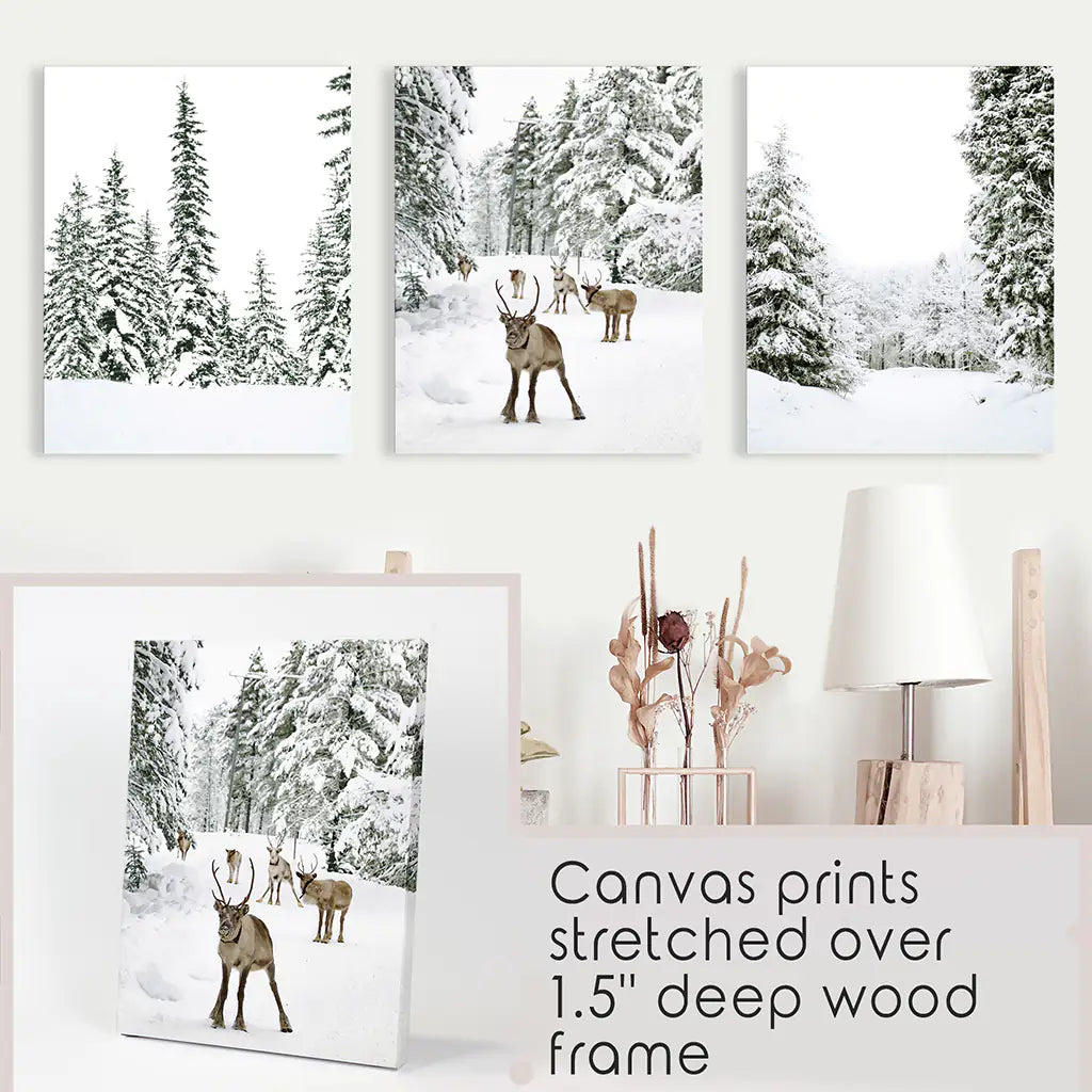 Winter Landscape Wall Art Set of 3 Fawn Prints
