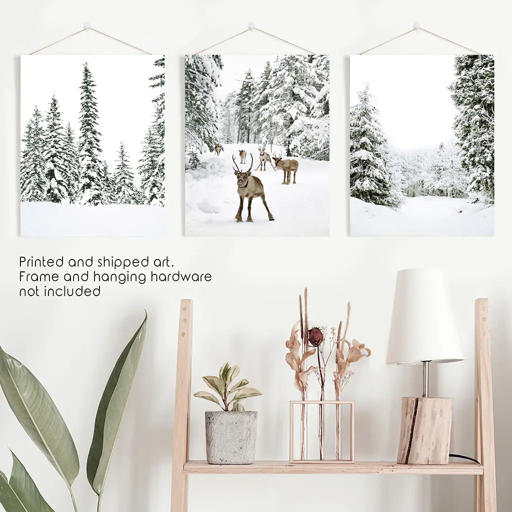 Winter Landscape Wall Art Set of 3 Fawn Prints
