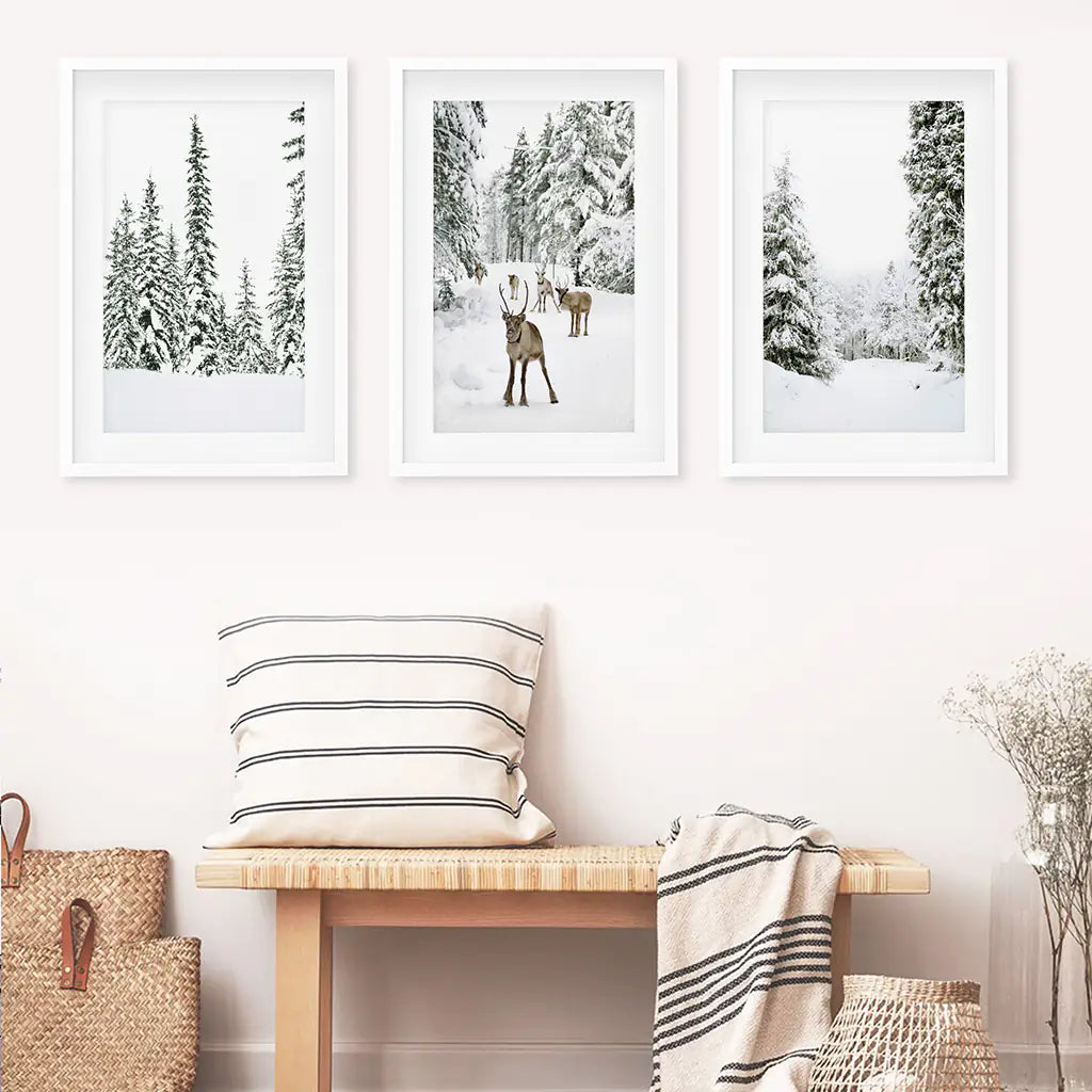 Winter Landscape Wall Art Set of 3 Fawn Prints