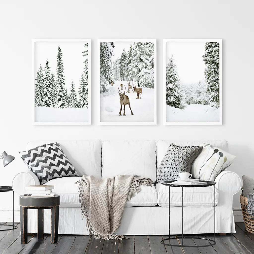 Winter Landscape Wall Art Set of 3 Fawn Prints