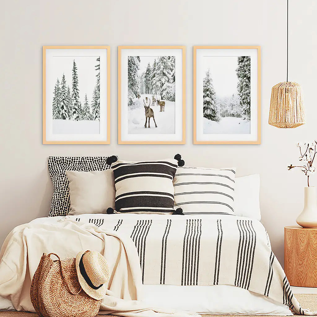Winter Landscape Wall Art Set of 3 Fawn Prints