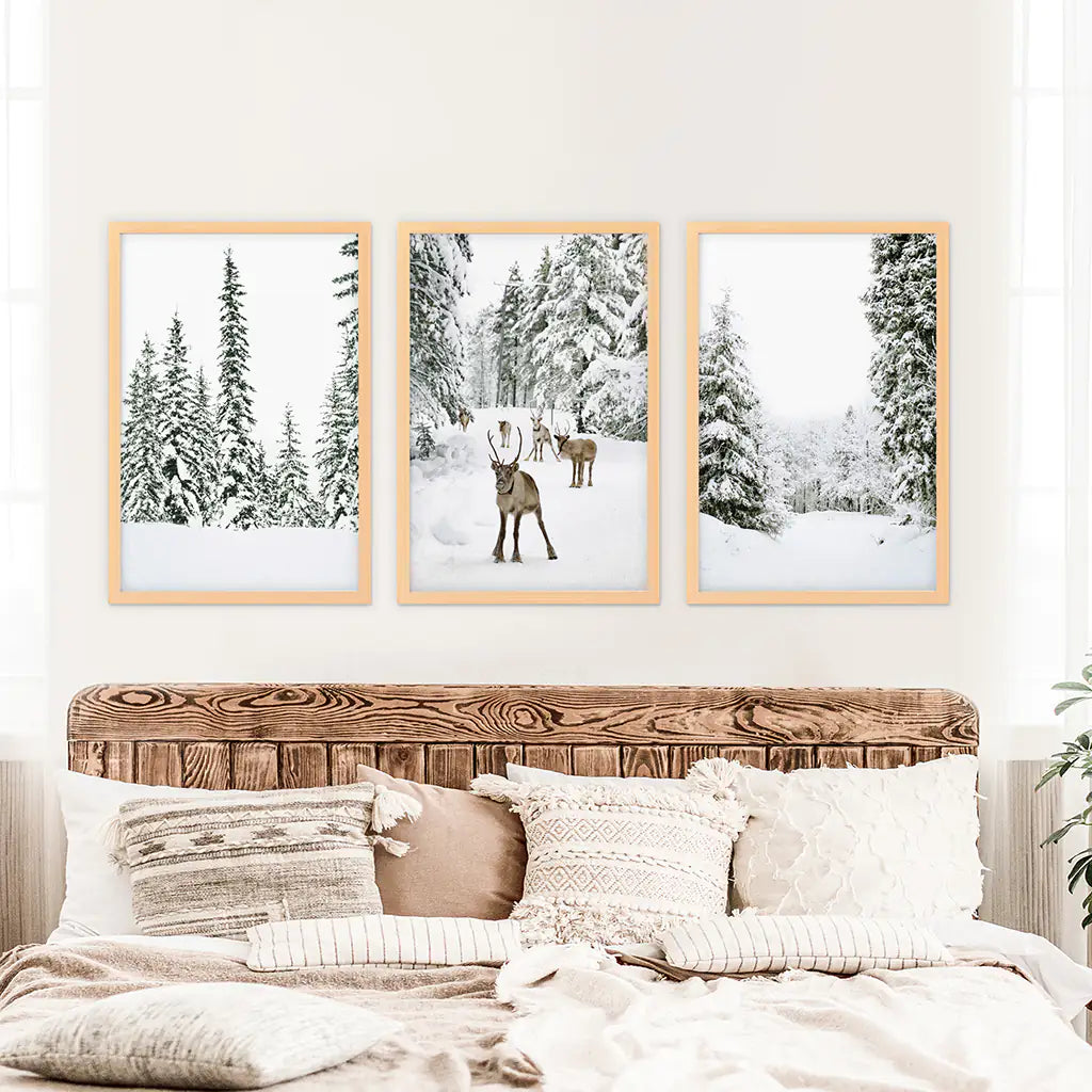 Winter Landscape Wall Art Set of 3 Fawn Prints