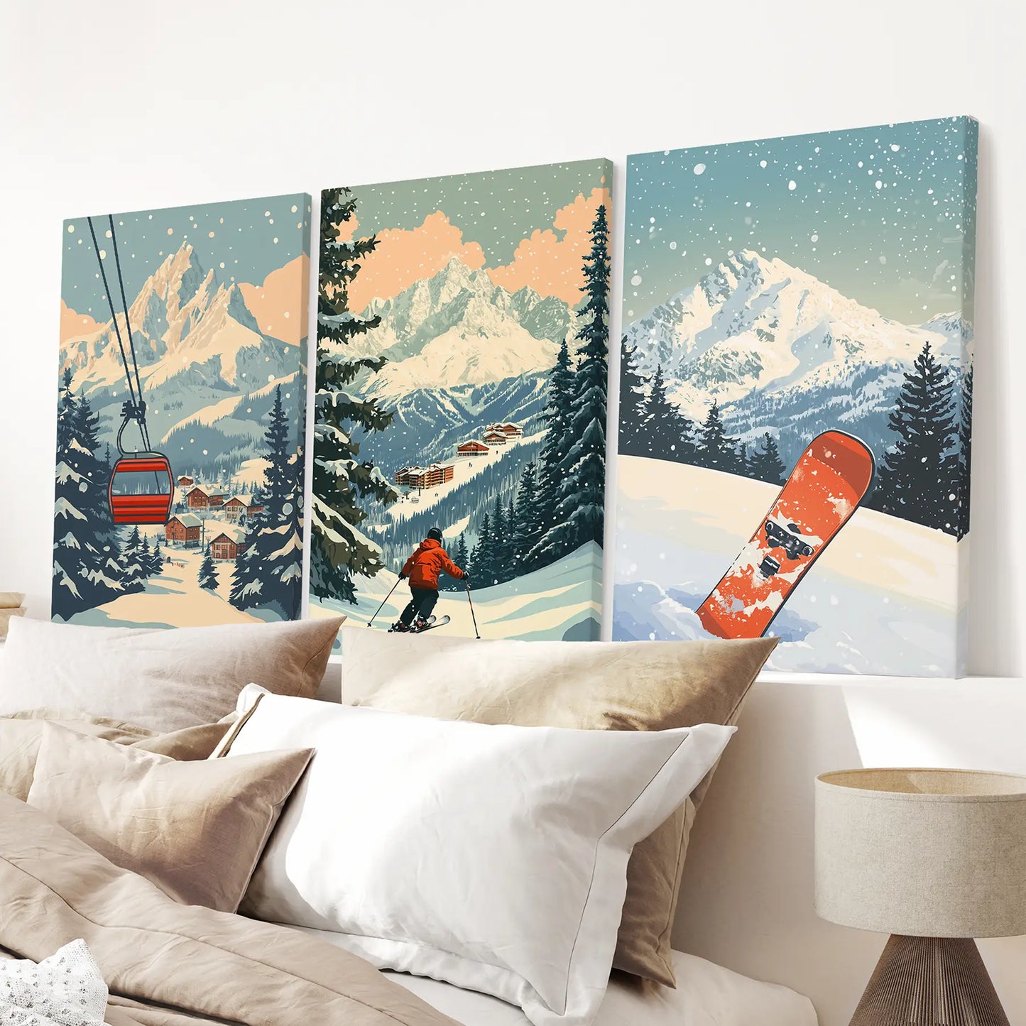 Vintage Ski Wall Art Set of 3 Snowboard and Ski Lift