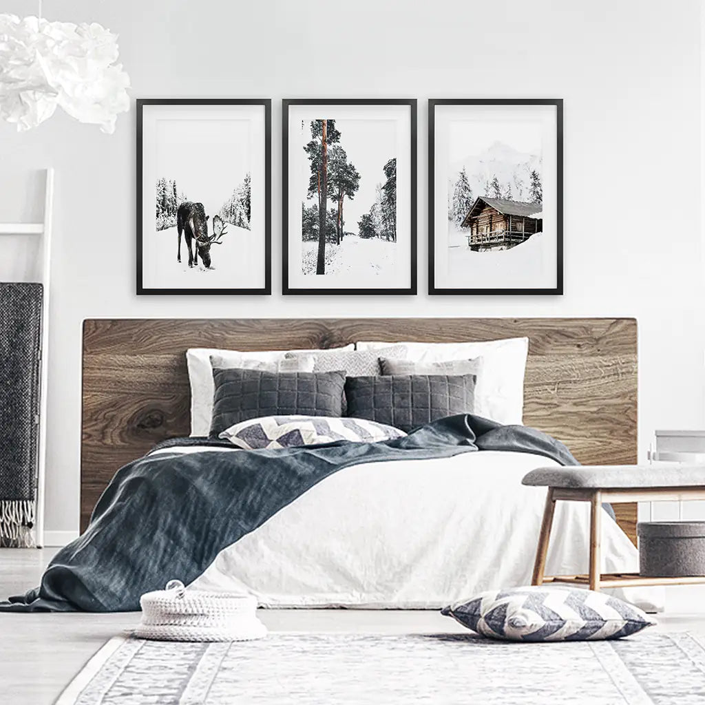 Nordic Winter Wall Art Set of 3 Moose Prints