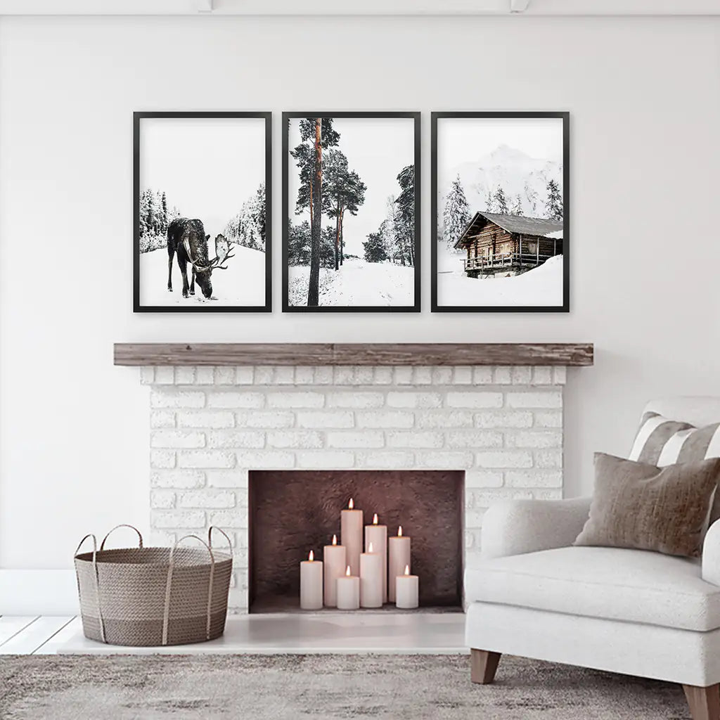 Nordic Winter Wall Art Set of 3 Moose Prints