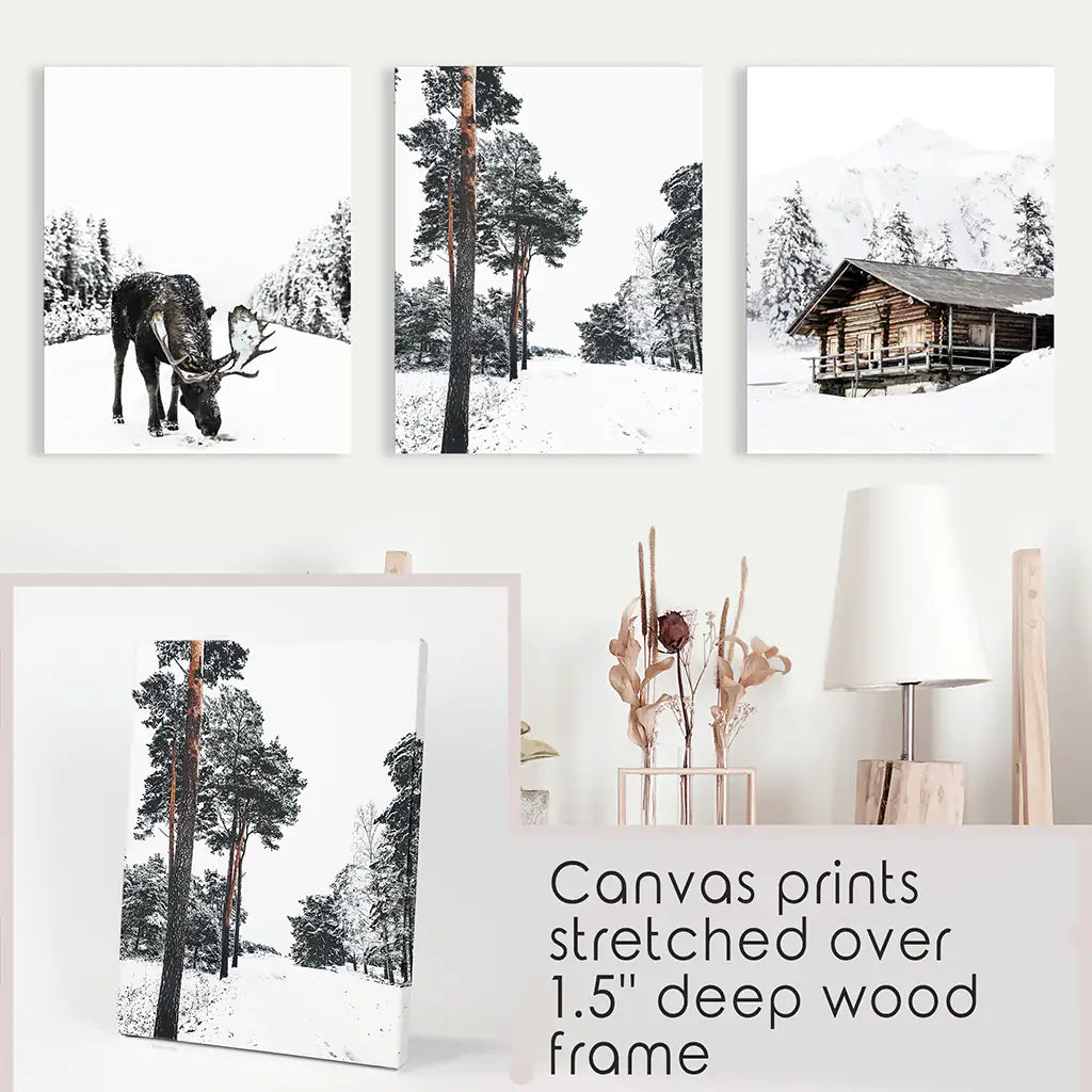 Nordic Winter Wall Art Set of 3 Moose Prints