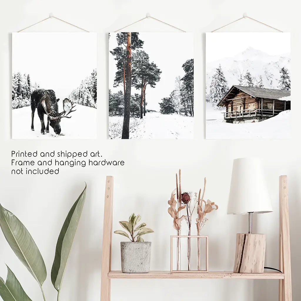 Nordic Winter Wall Art Set of 3 Moose Prints