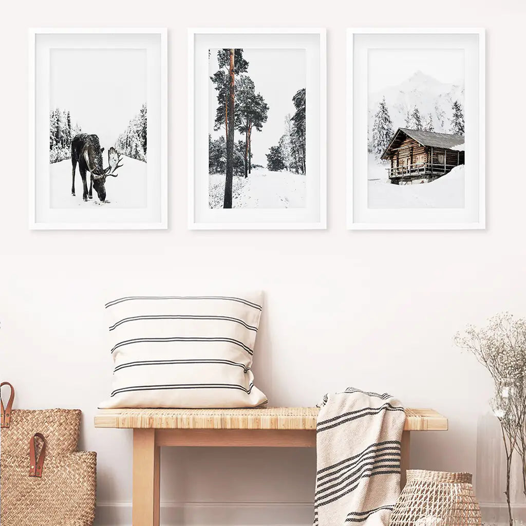 Nordic Winter Wall Art Set of 3 Moose Prints