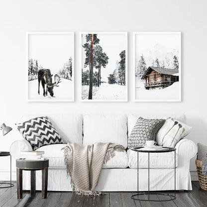 Nordic Winter Wall Art Set of 3 Moose Prints