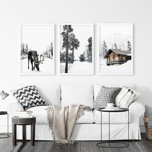 Nordic Winter Wall Art Set of 3 Moose Prints