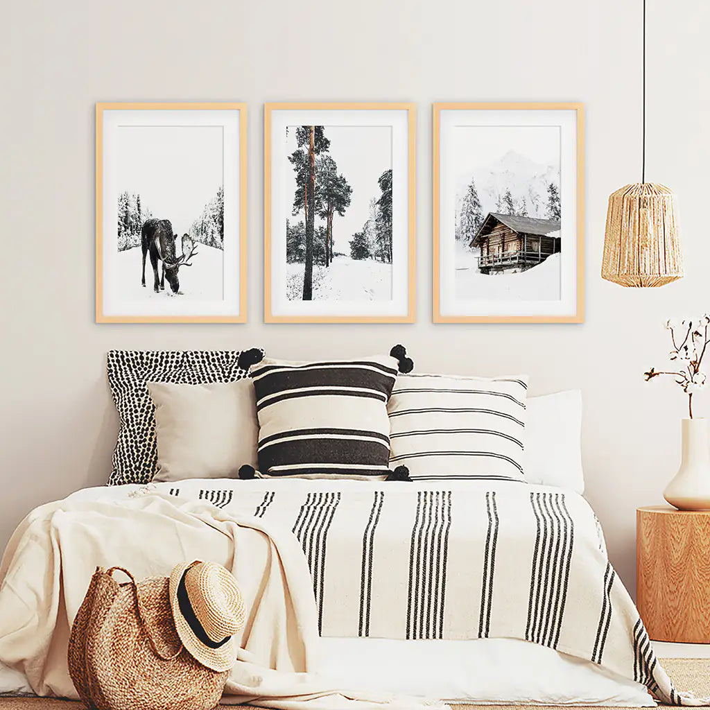 Nordic Winter Wall Art Set of 3 Moose Prints