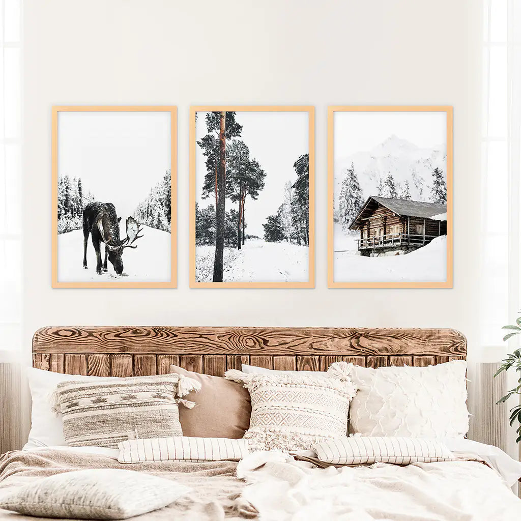 Nordic Winter Wall Art Set of 3 Moose Prints