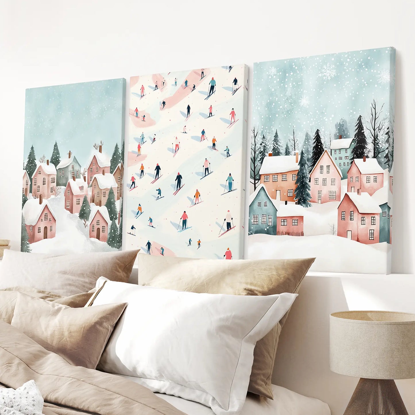 Winter Village Christmas Wall Art Set of 3 Prints