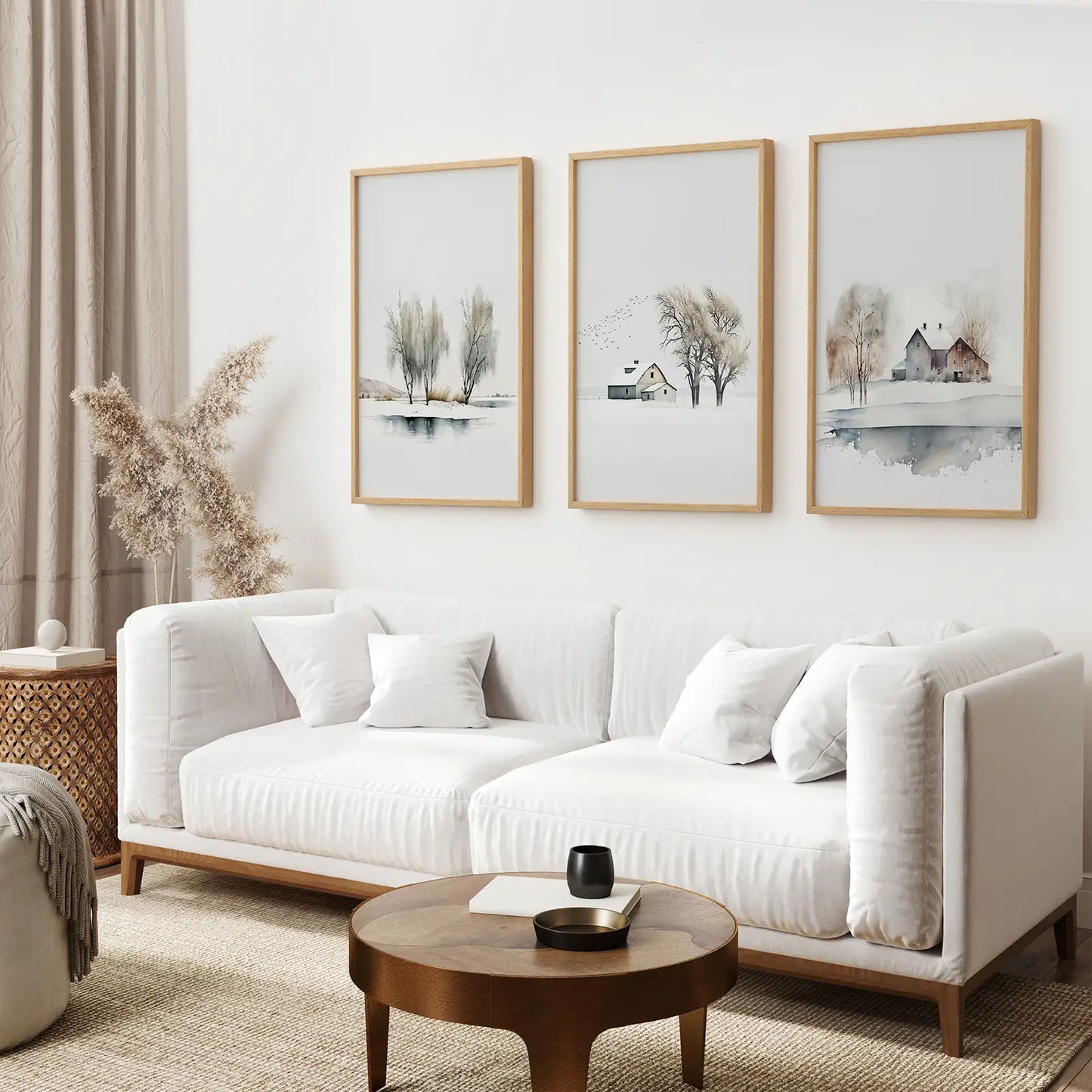 Winter Landscape Wall Art Set of 3 Watercolor Prints