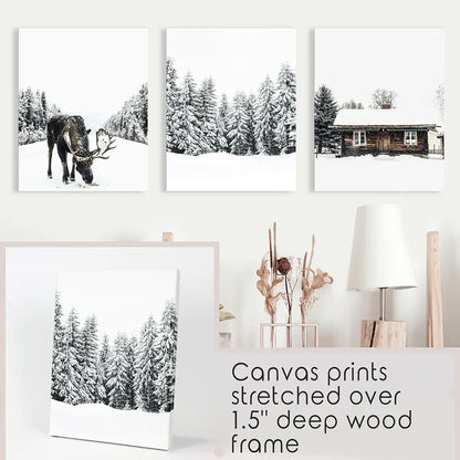 Winter Moose Wall Art Set of 3 Forest Prints