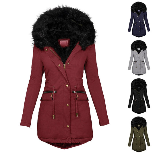 Winter coat women multiple color options navy gray black red and green displayed
