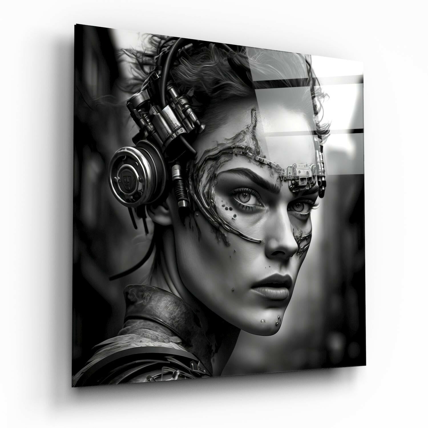 Woman Warrior glass wall art figurative design