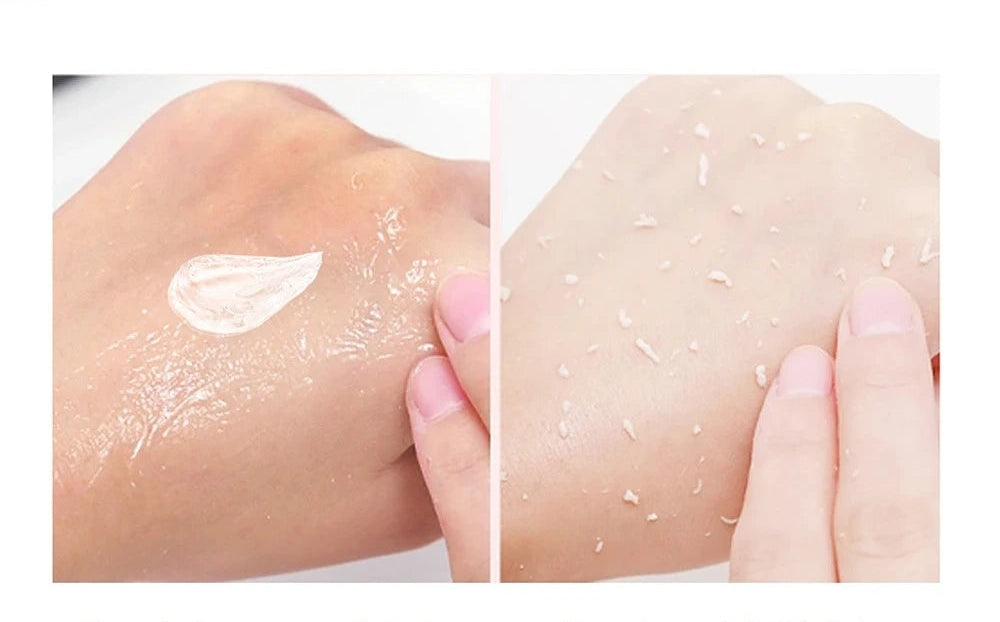 Woman applying exfoliating gel on skin for full body treatment