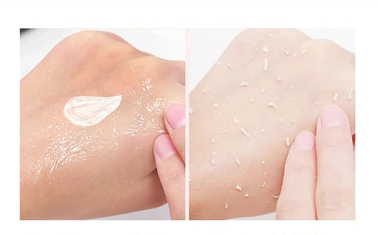 Woman applying exfoliating gel on skin for full body treatment