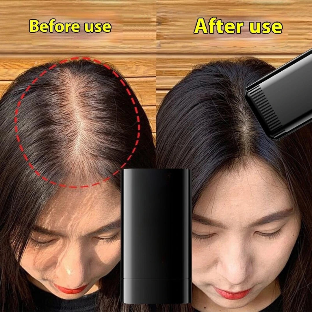 Woman applying instant hair dye comb to gray roots showing built-in comb teeth application technique