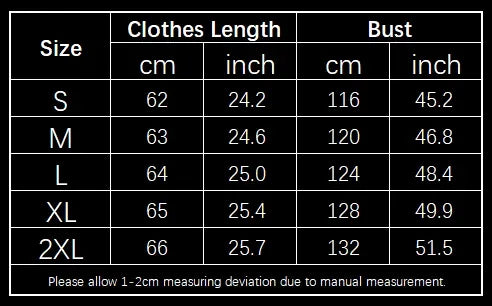 Women's down cotton padded jacket size chart showing measurements S to 2XL