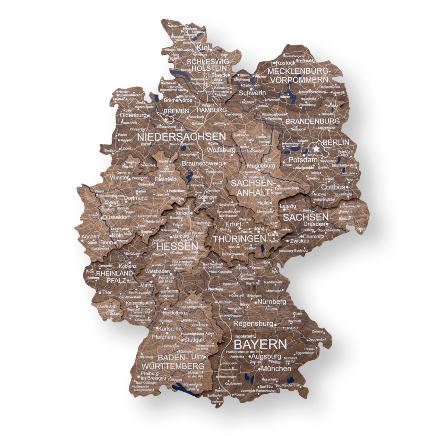Wooden Germany Map Wall Art - Dark Walnut