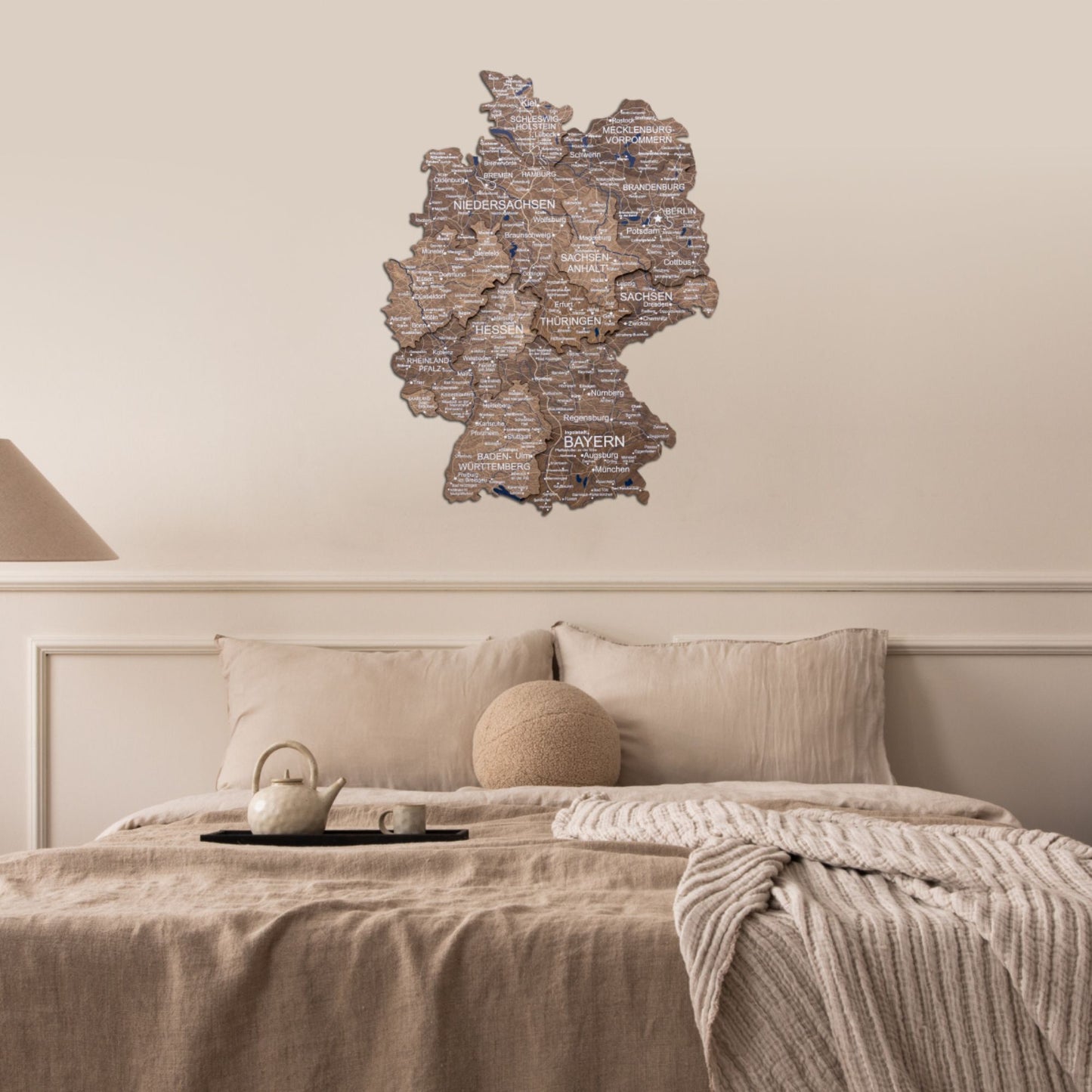 Wooden Germany Map Wall Art - Dark Walnut