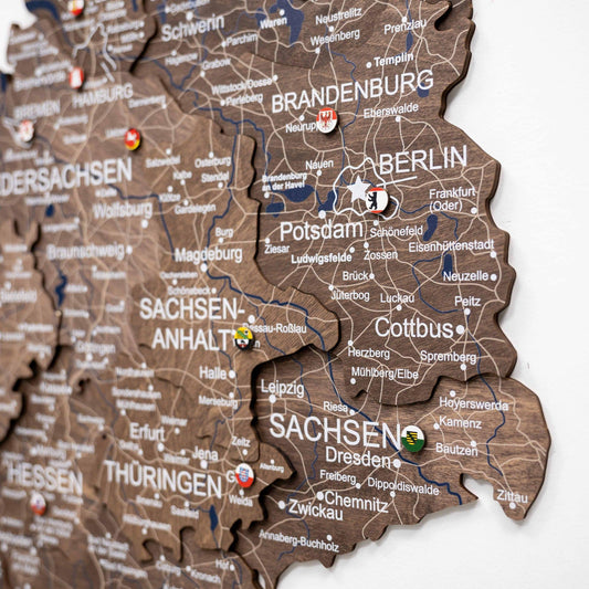 Wooden Germany Map Wall Art - Dark Walnut