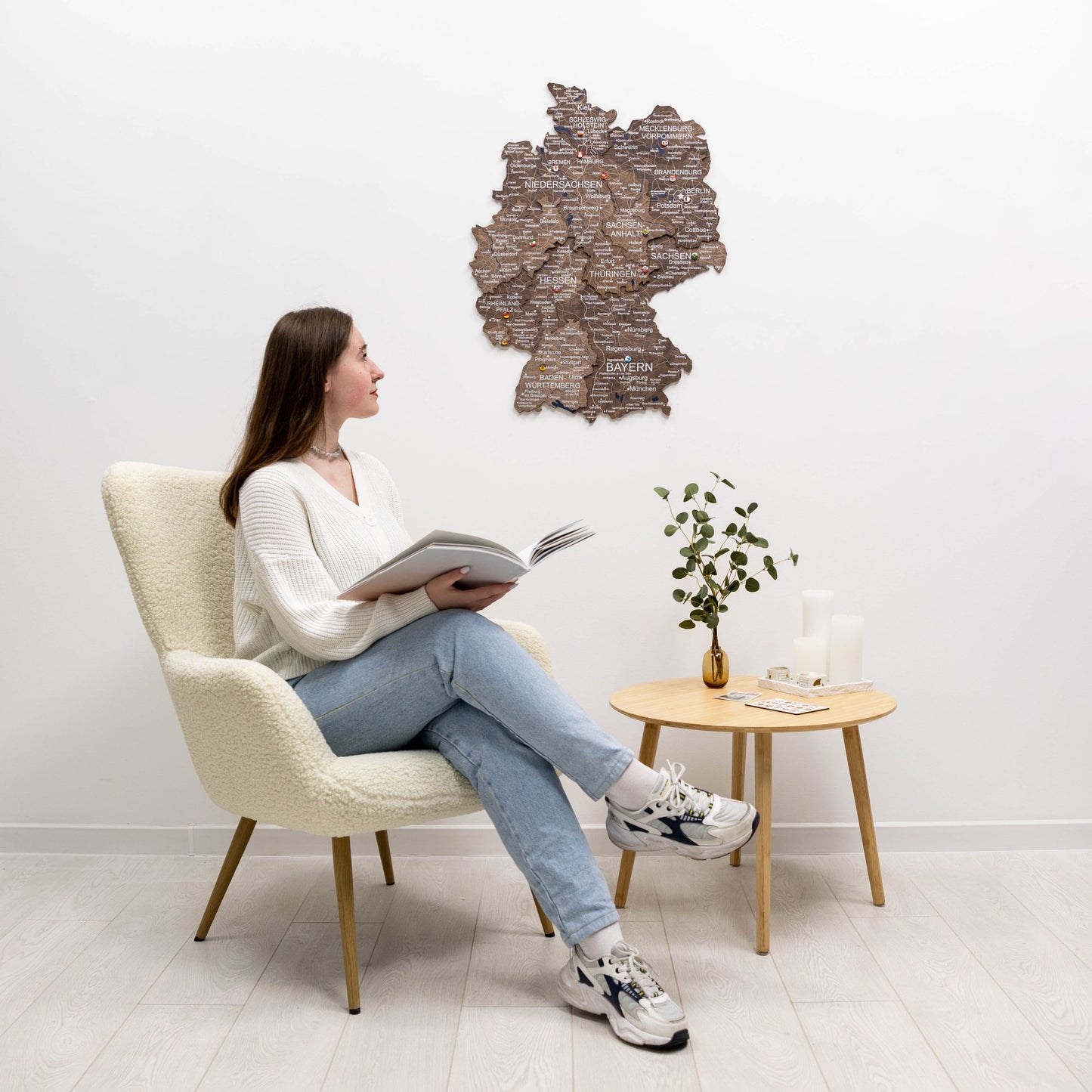 Wooden Germany Map Wall Art - Dark Walnut