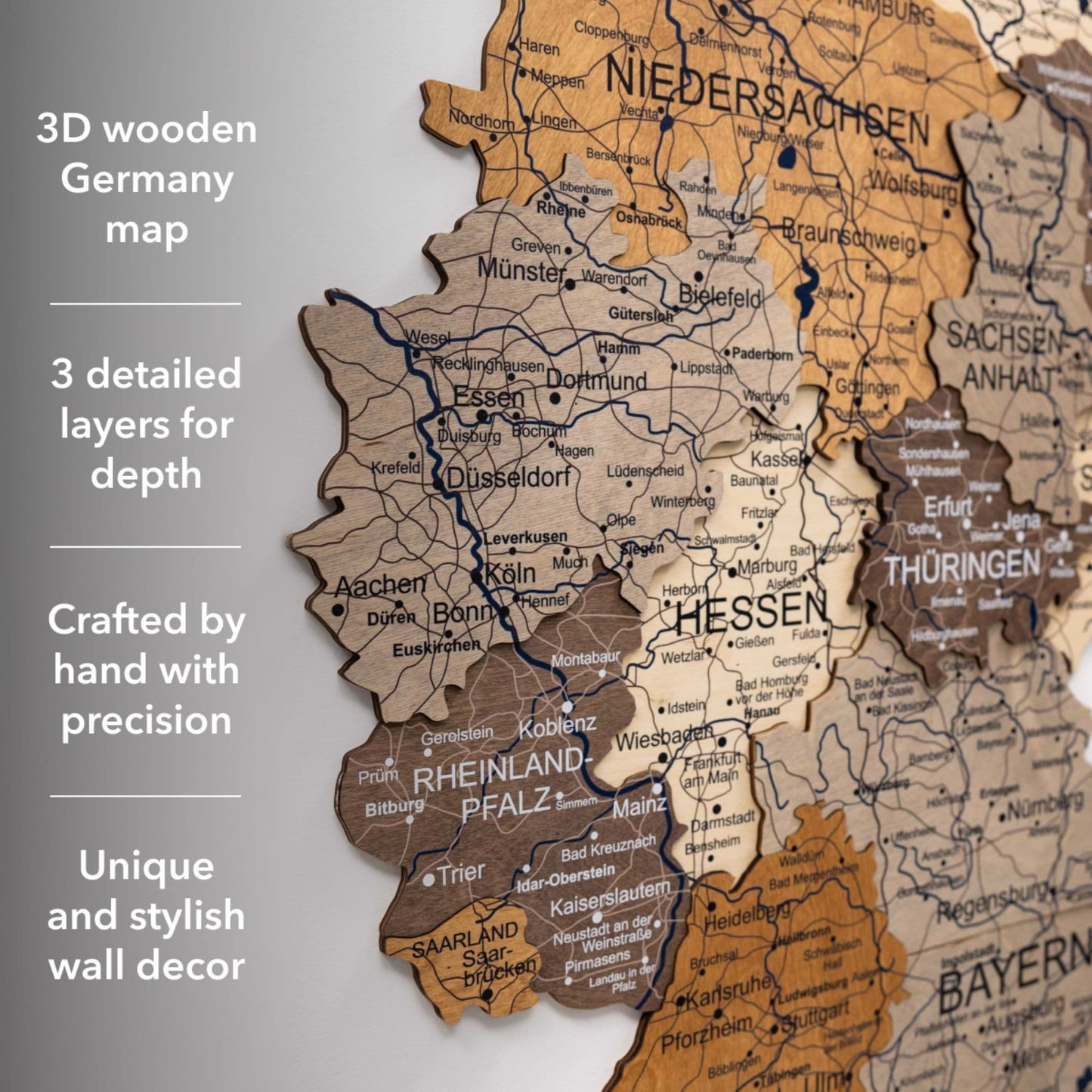 3D Wooden Germany Map Wall Art - Multicolor