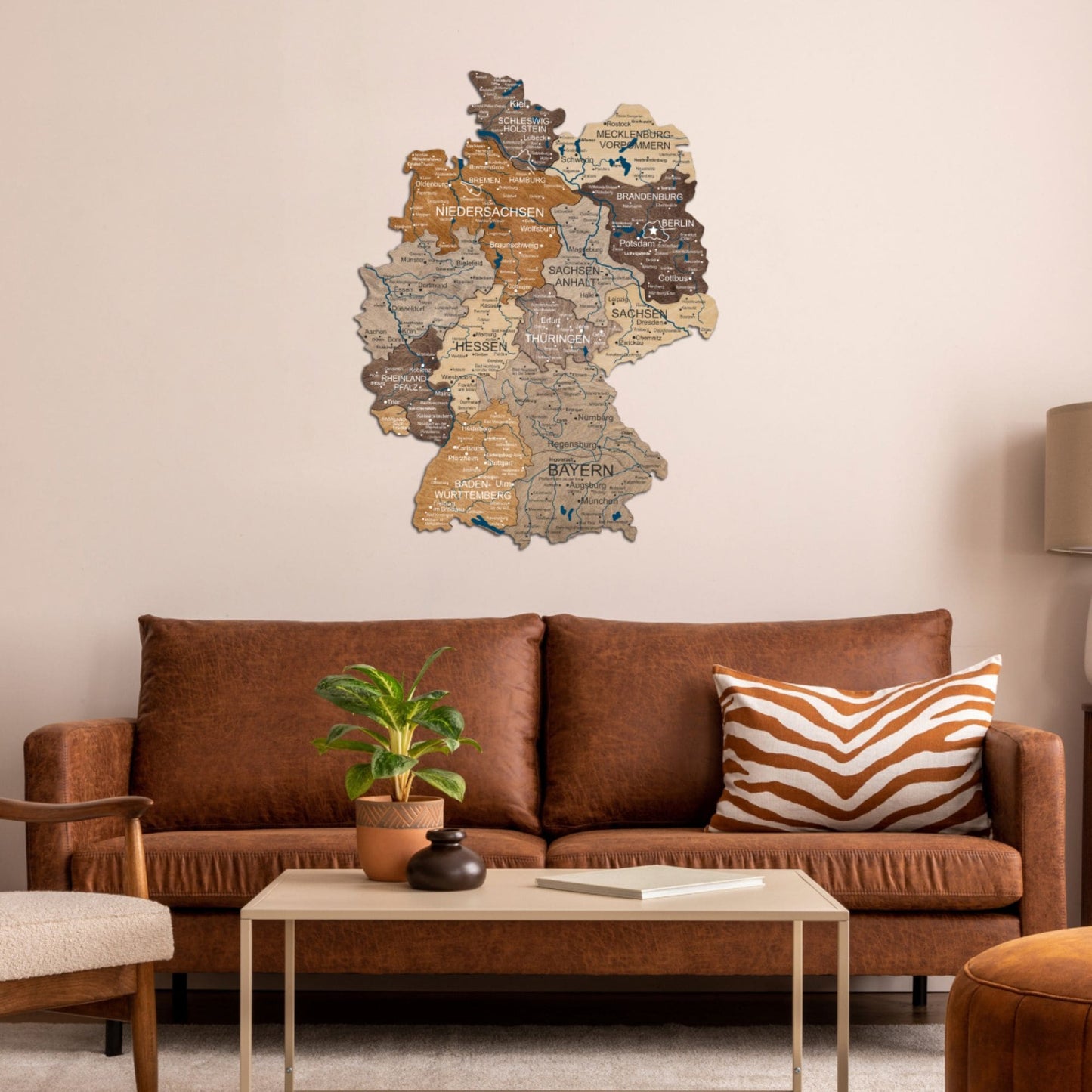 3D Wooden Germany Map Wall Art - Multicolor