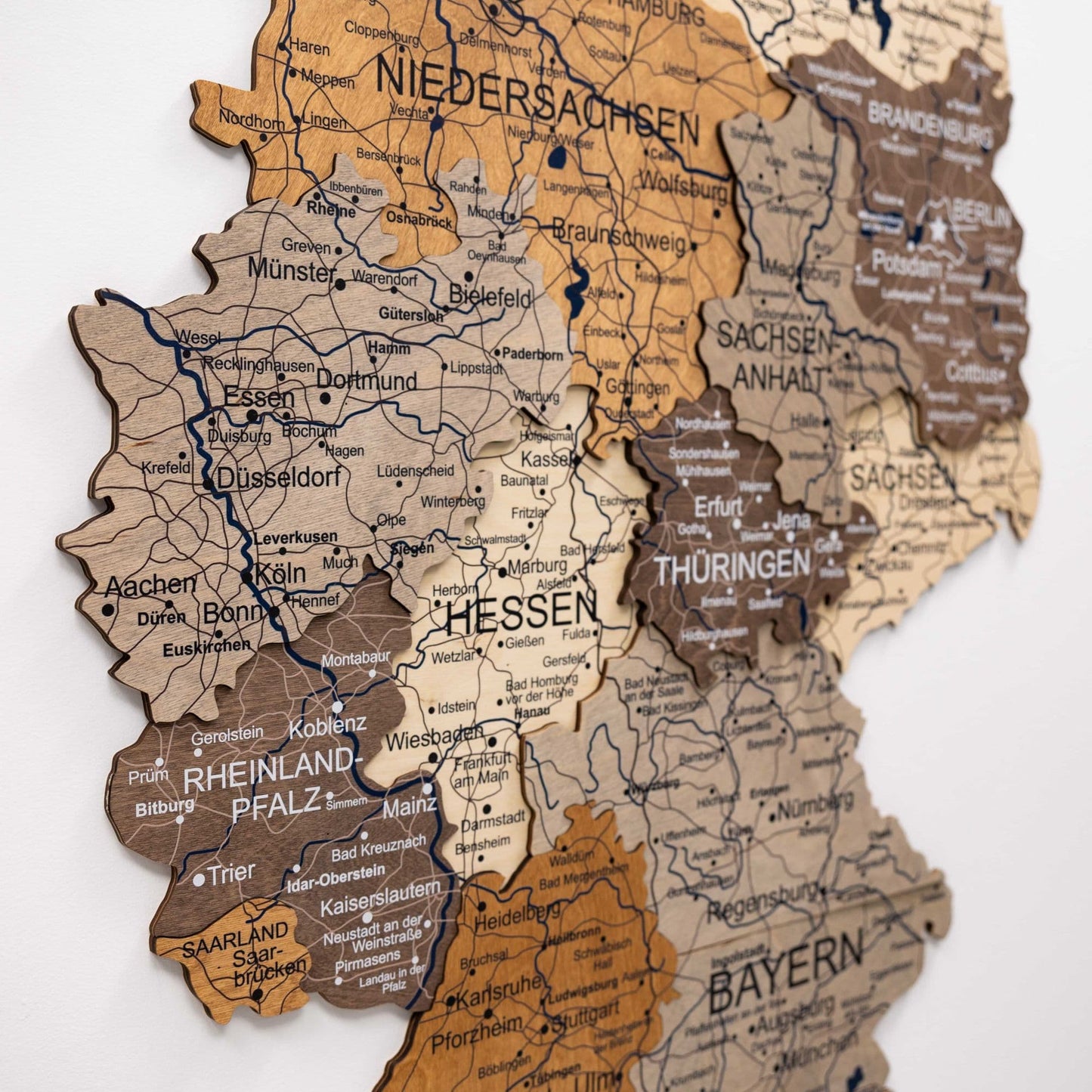 3D Wooden Germany Map Wall Art - Multicolor