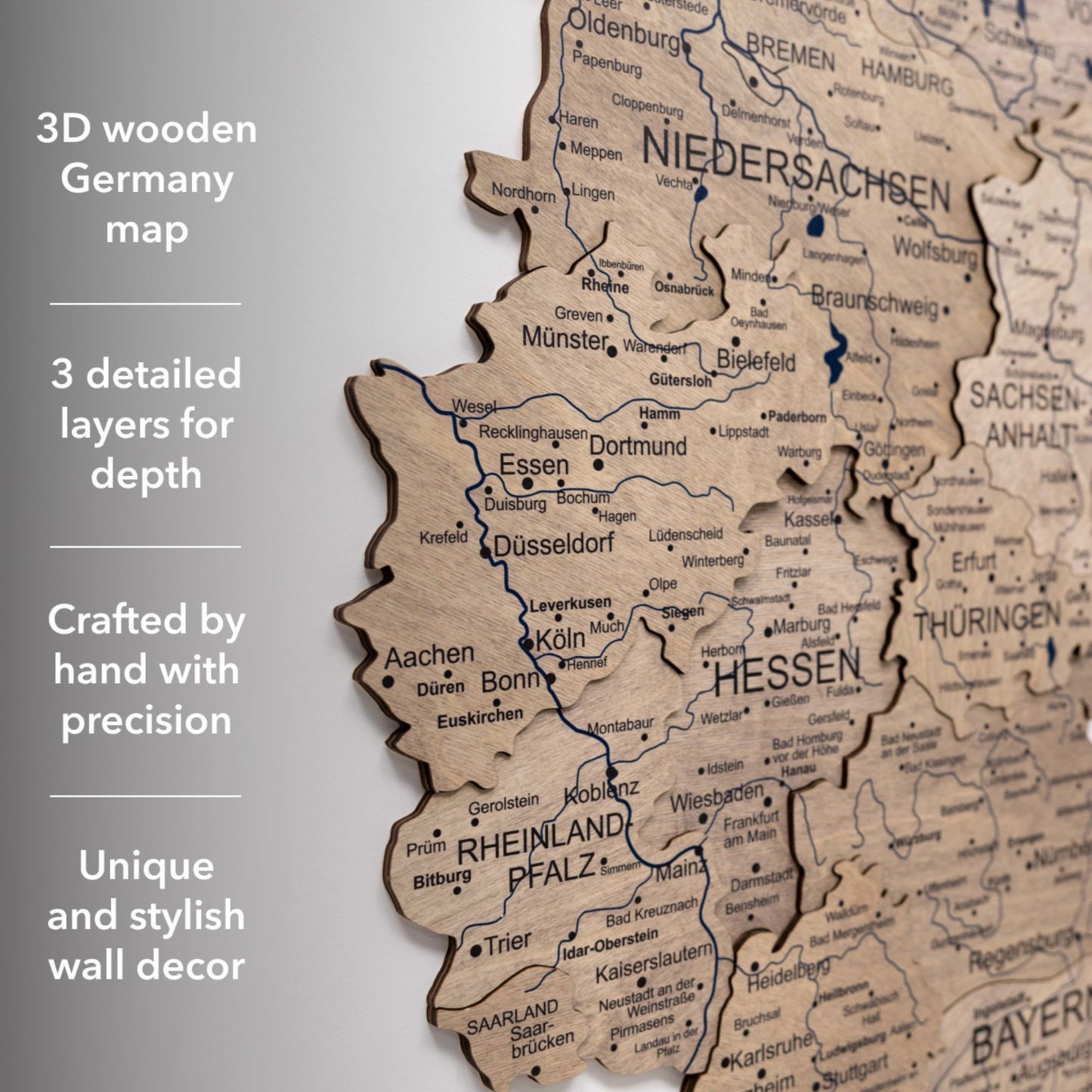3D Wooden Germany Map Wall Art - Terra