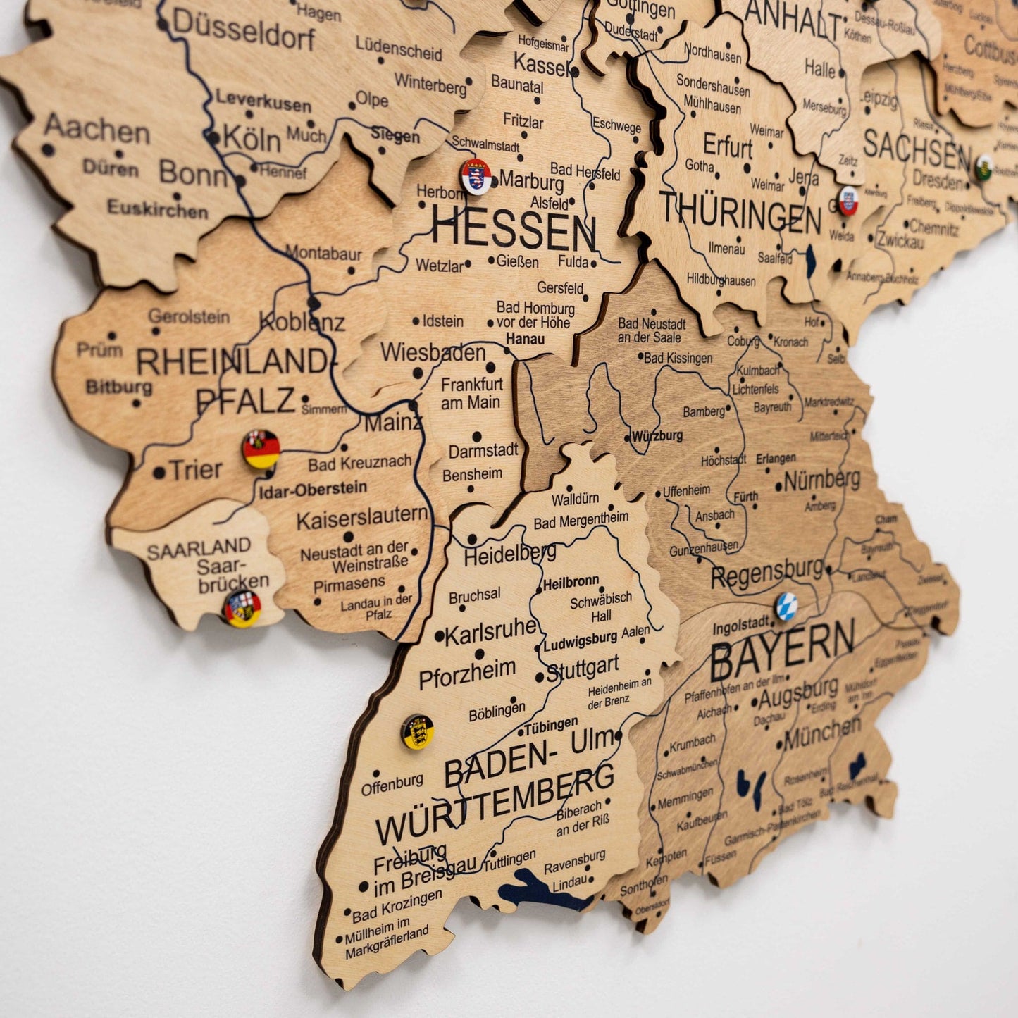 Wooden Germany Map Wall Art - Gold