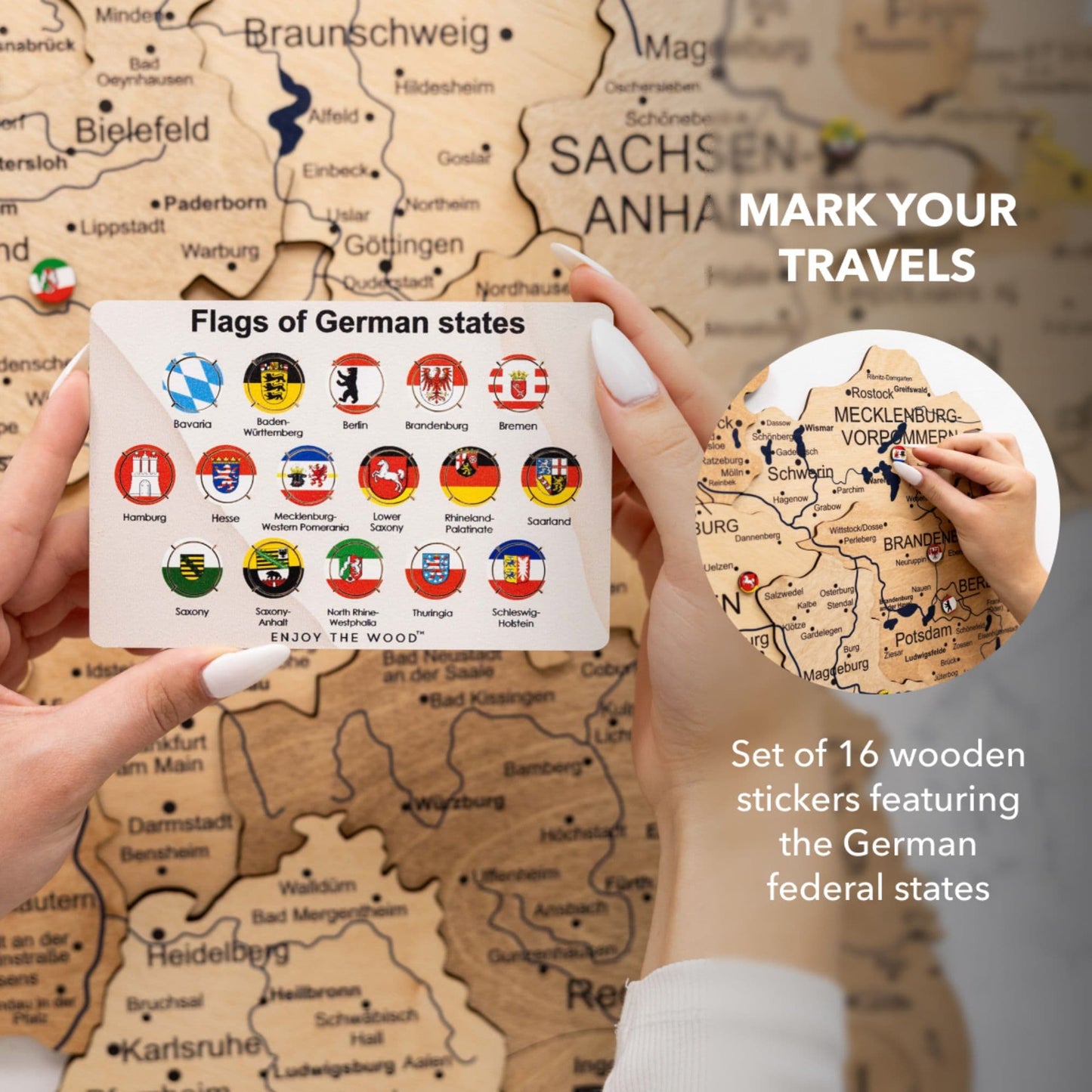 Wooden Germany Map Wall Art - Gold