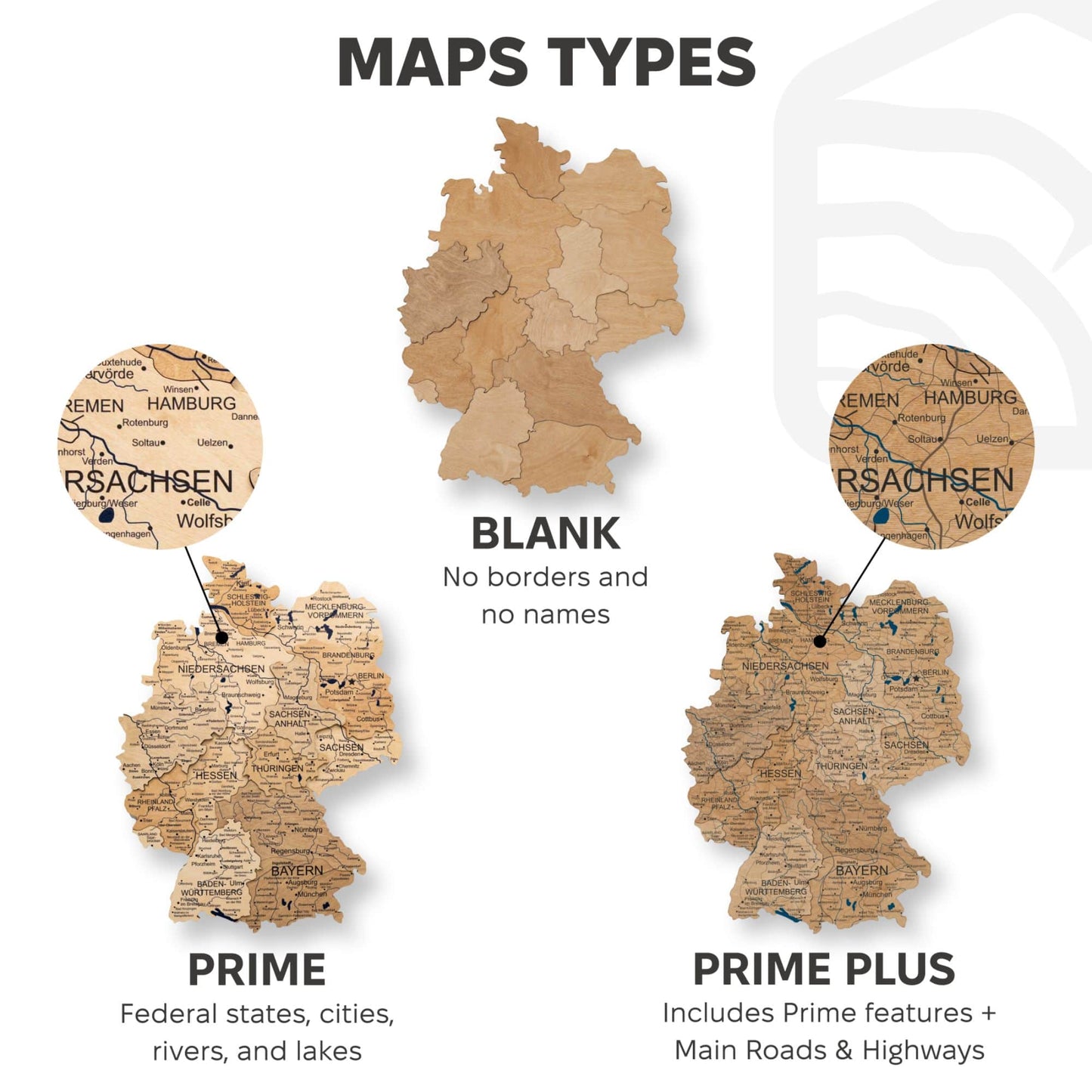 Wooden Germany Map Wall Art - Gold