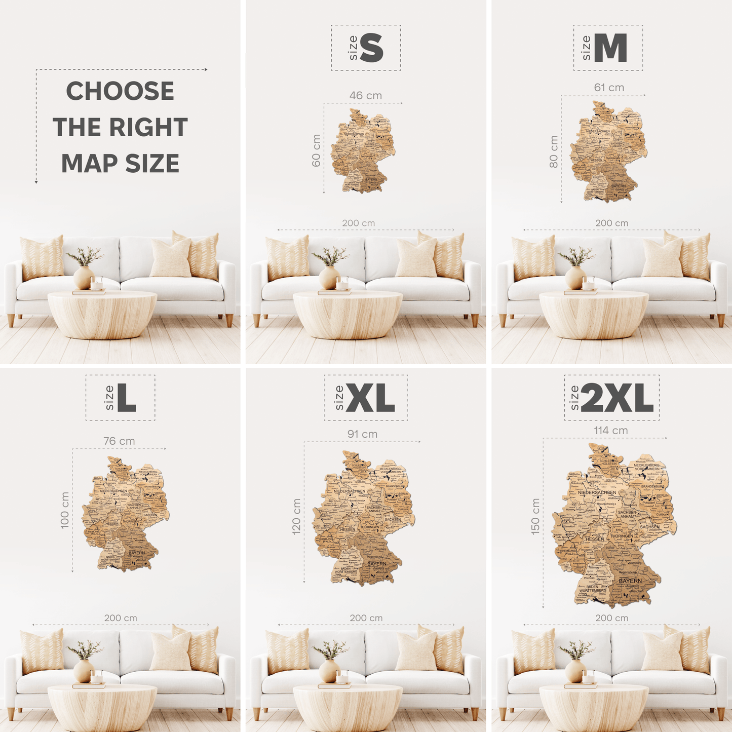 Wooden Germany Map Wall Art - Gold