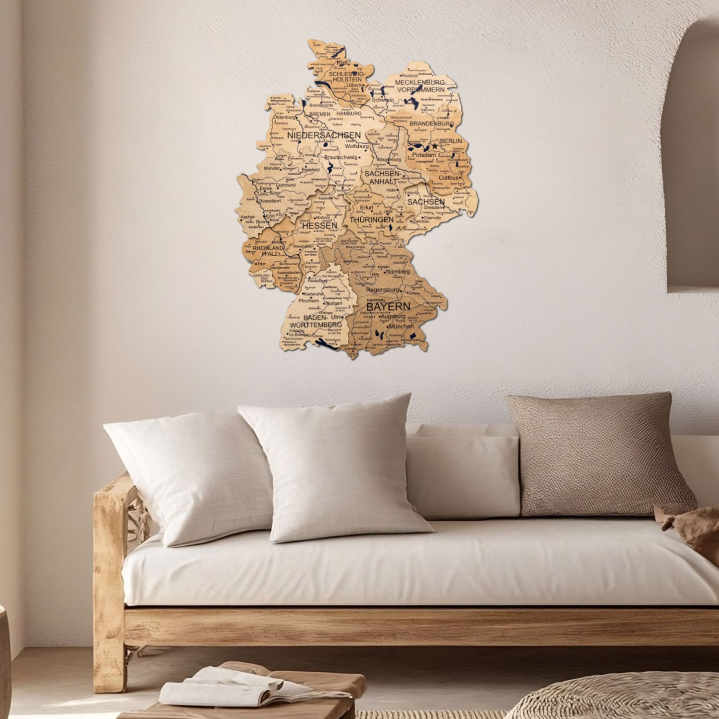 Wooden Germany Map Wall Art - Gold