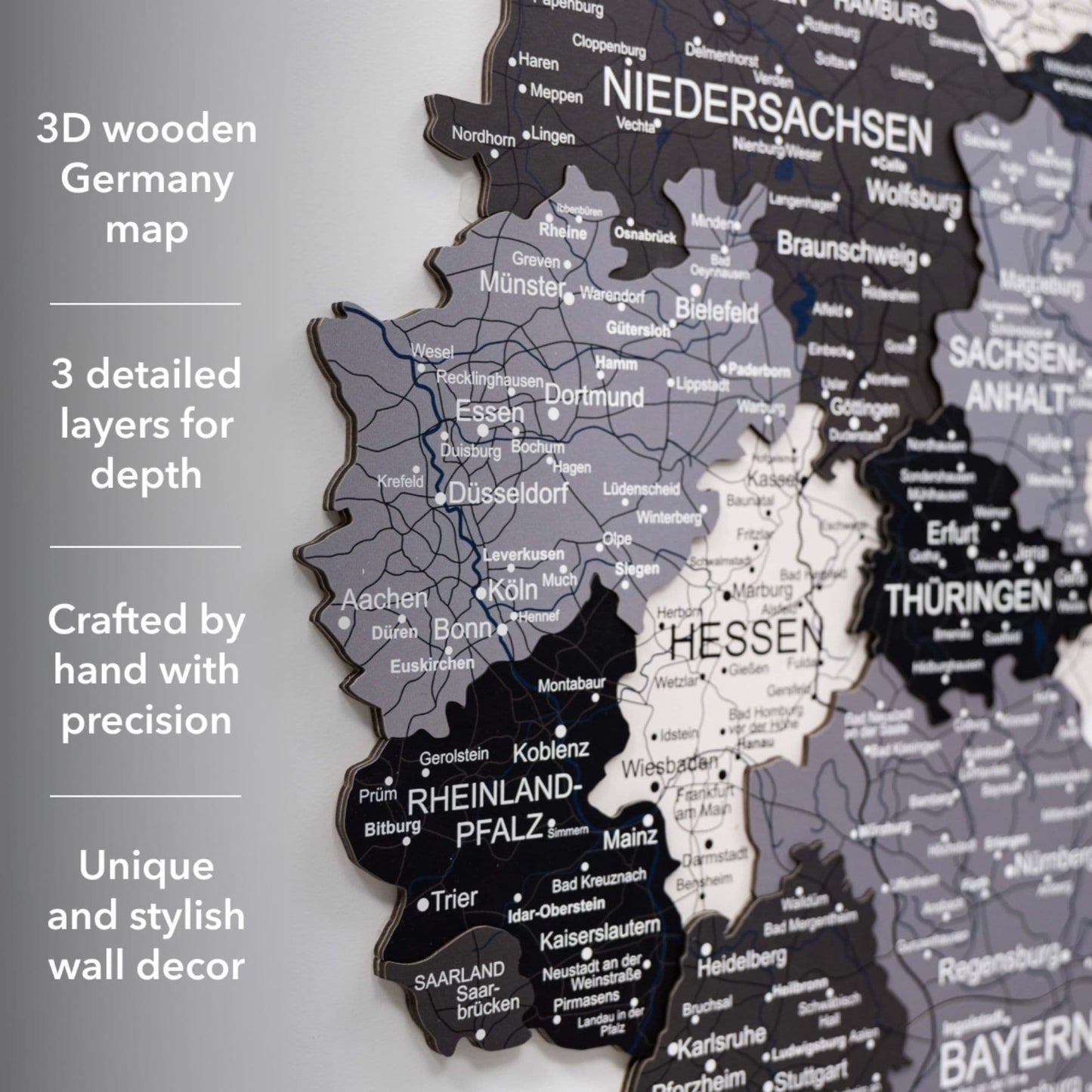 3D Wooden Germany Map Wall Art - Nordik