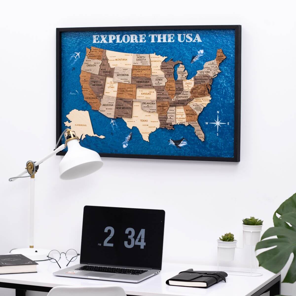 3D Wooden USA Map Wall Art - Multicolor