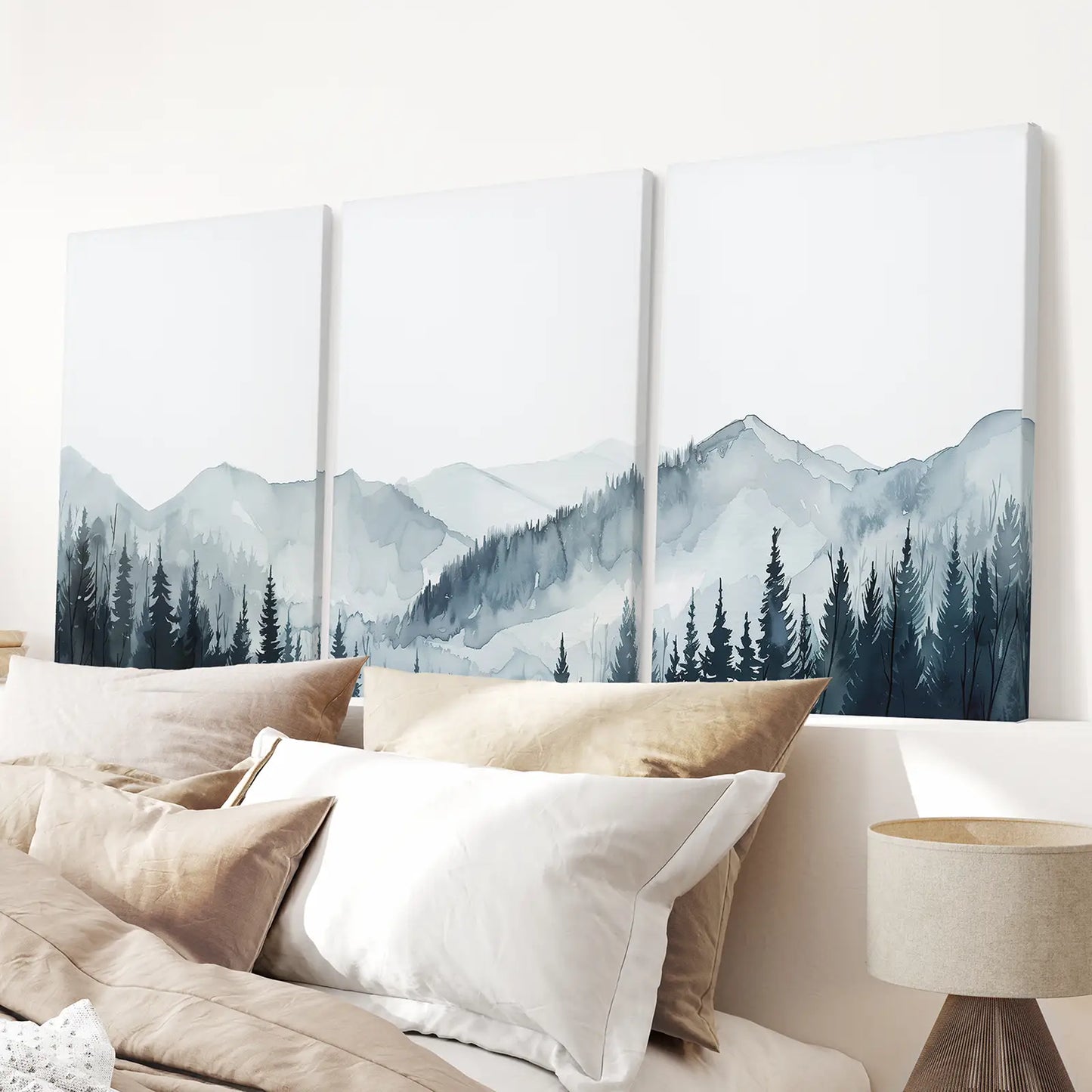 Watercolor Mountain Forest Wall Art Set of 3