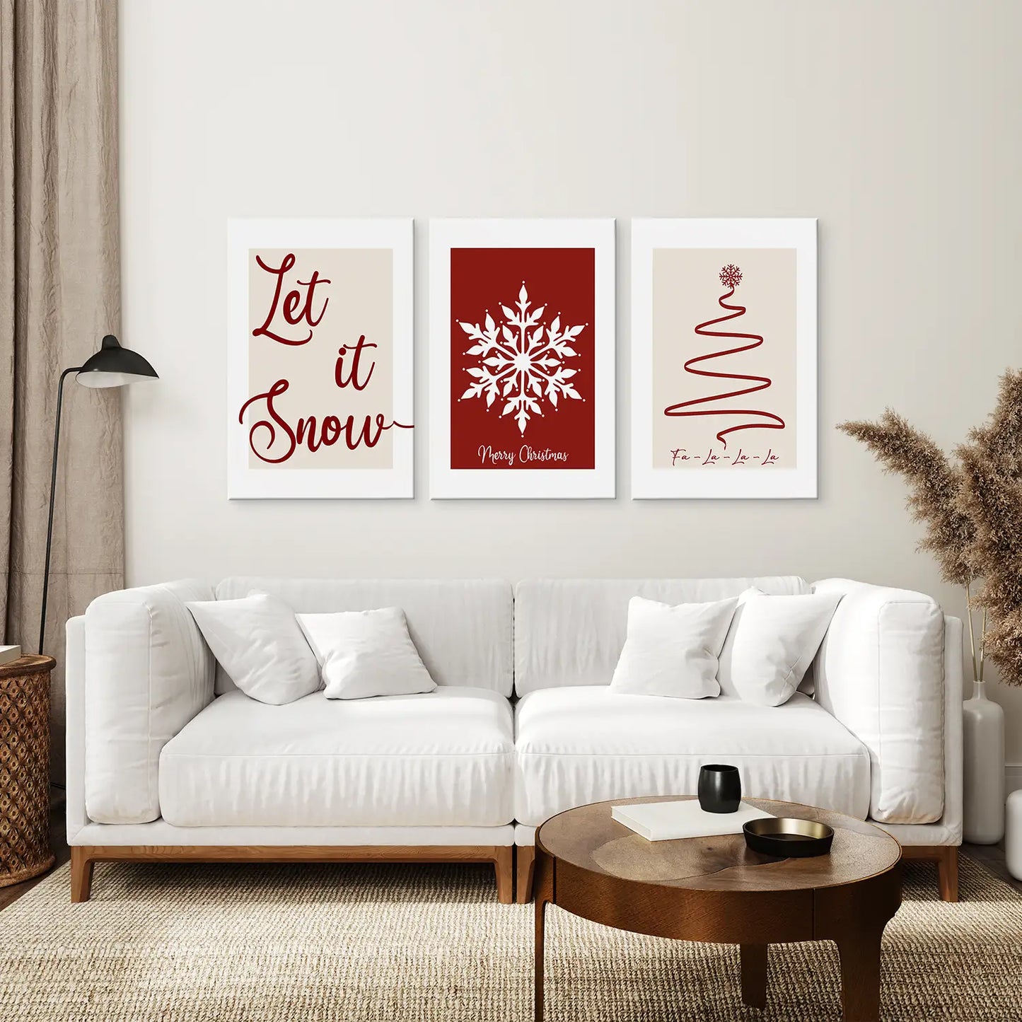 Merry Christmas Wall Art Set of 3, Minimalist Holiday Decor