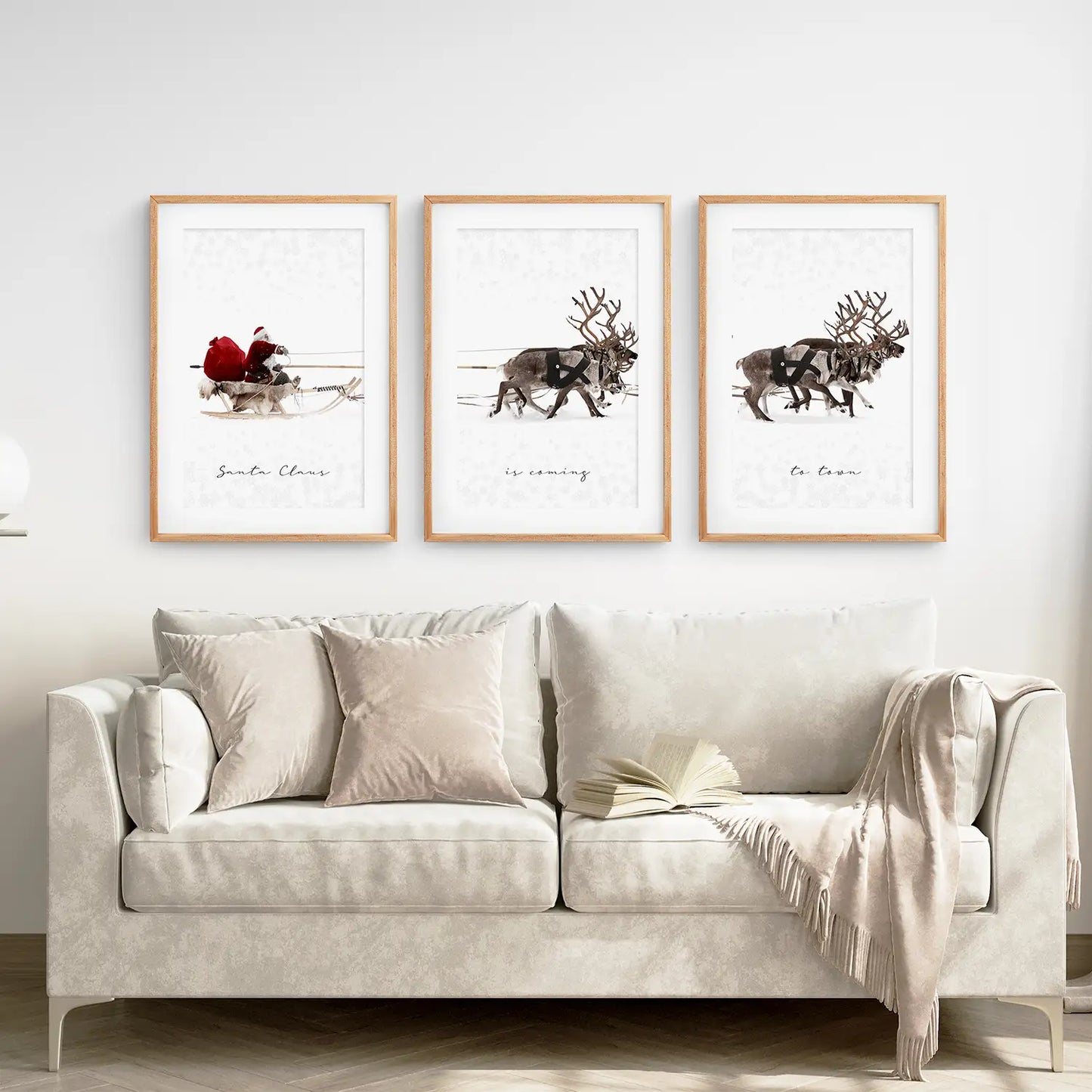 Santa Claus and Sleigh Christmas Wall Art Set of 3