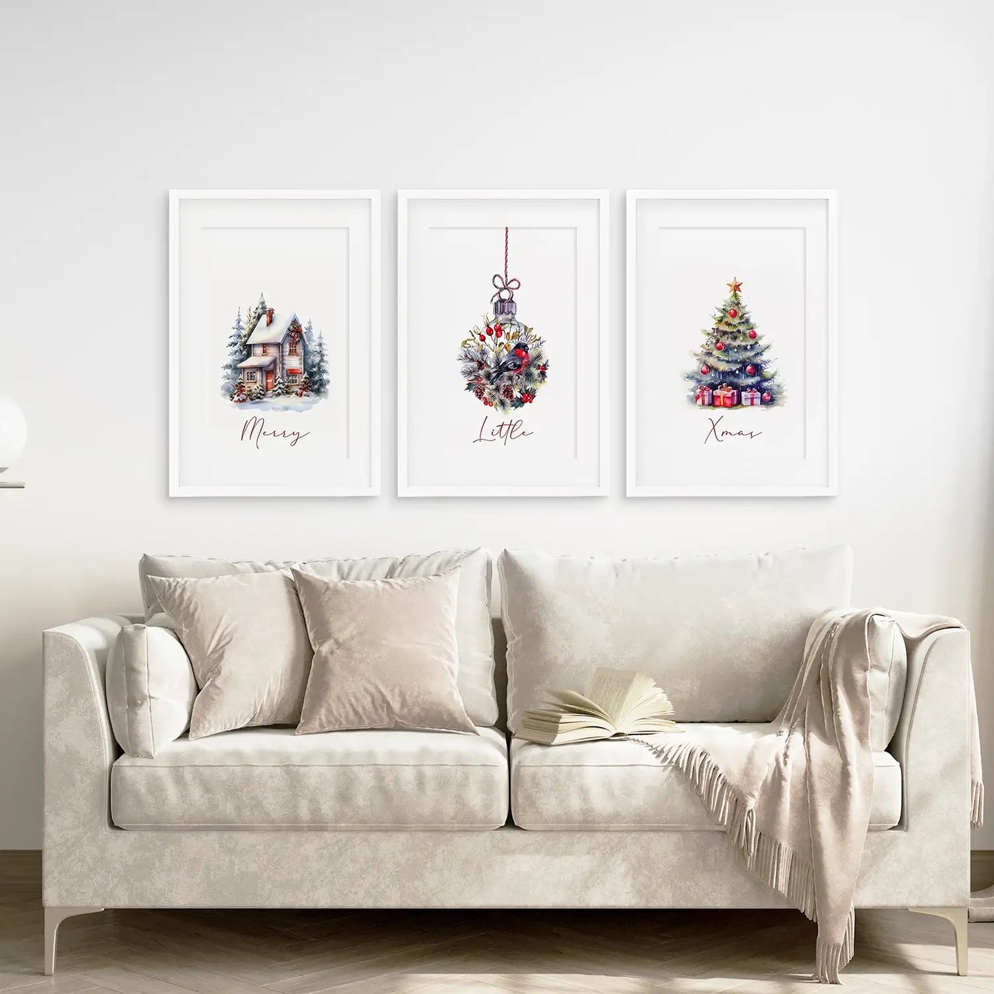Snowy Christmas Tree Wall Art Set of 3 Holiday Prints