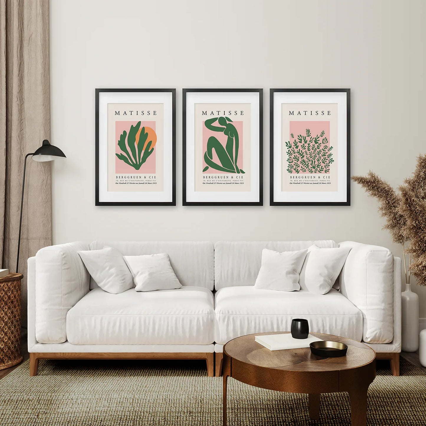 Pink Green Abstract Wall Art Set of 3 Modern Prints