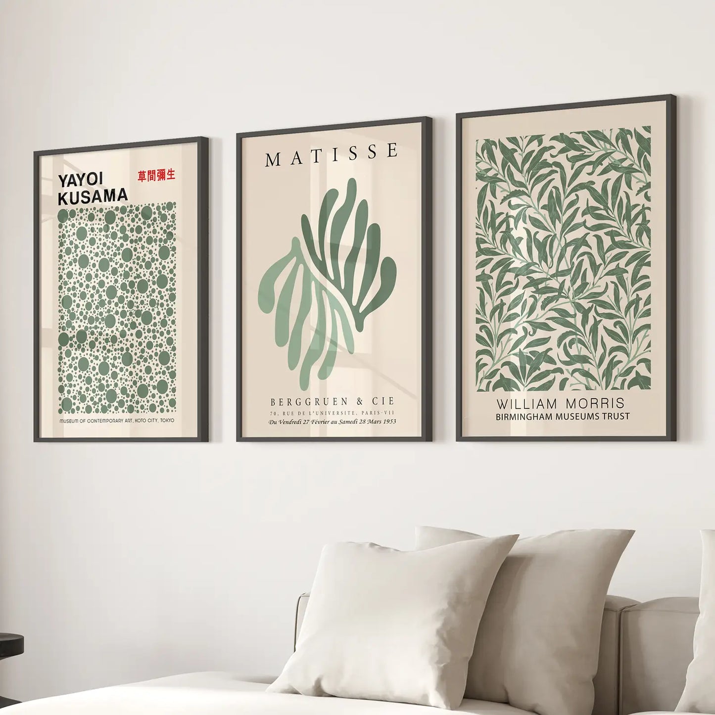 Sage Green Botanical Wall Art Set of 3 Vintage Prints