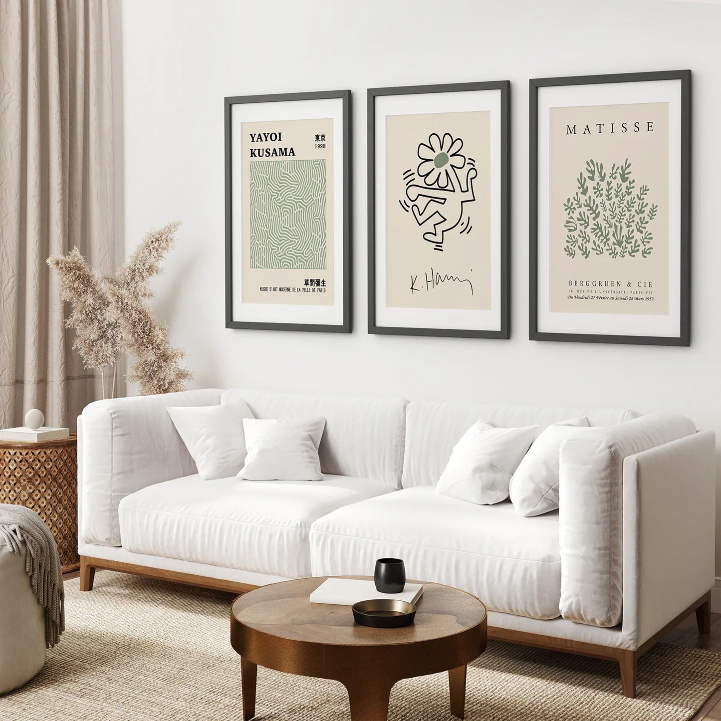 Sage Green Abstract Wall Art Set of 3, Modern Cutout Prints